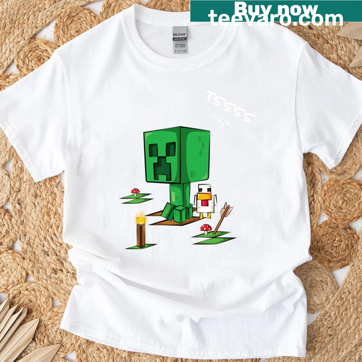 Cartoon of a little green monster on a T-shirt — on a men's t-shirt