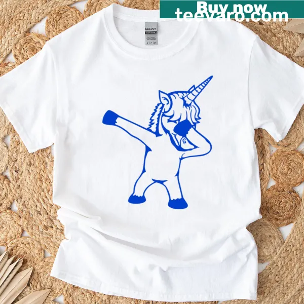 Cartoon unicorn dabbing on a T-shirt
