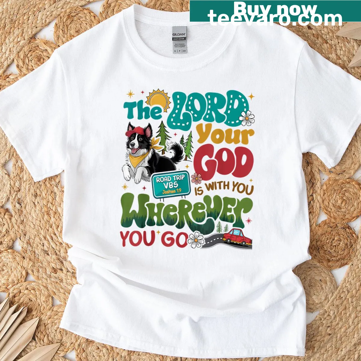 T-shirt with 'On the Go with God' for kids' road trip — on a men's t-shirt