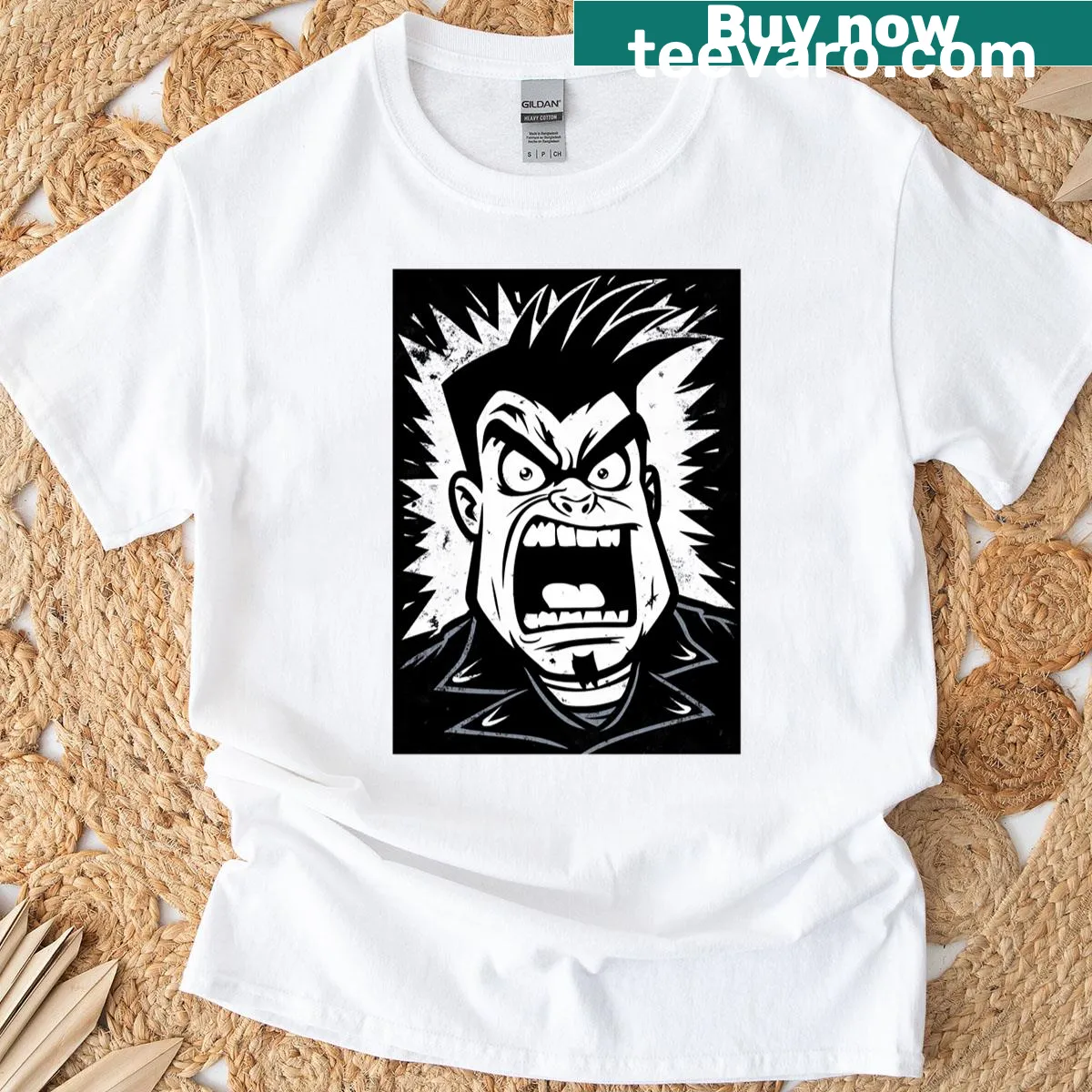 Vector graphic of an angry man in gothic attire — on a men's t-shirt