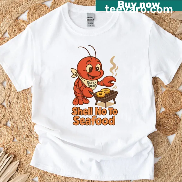Funny vegan T-shirt with lobster chef graphic and text