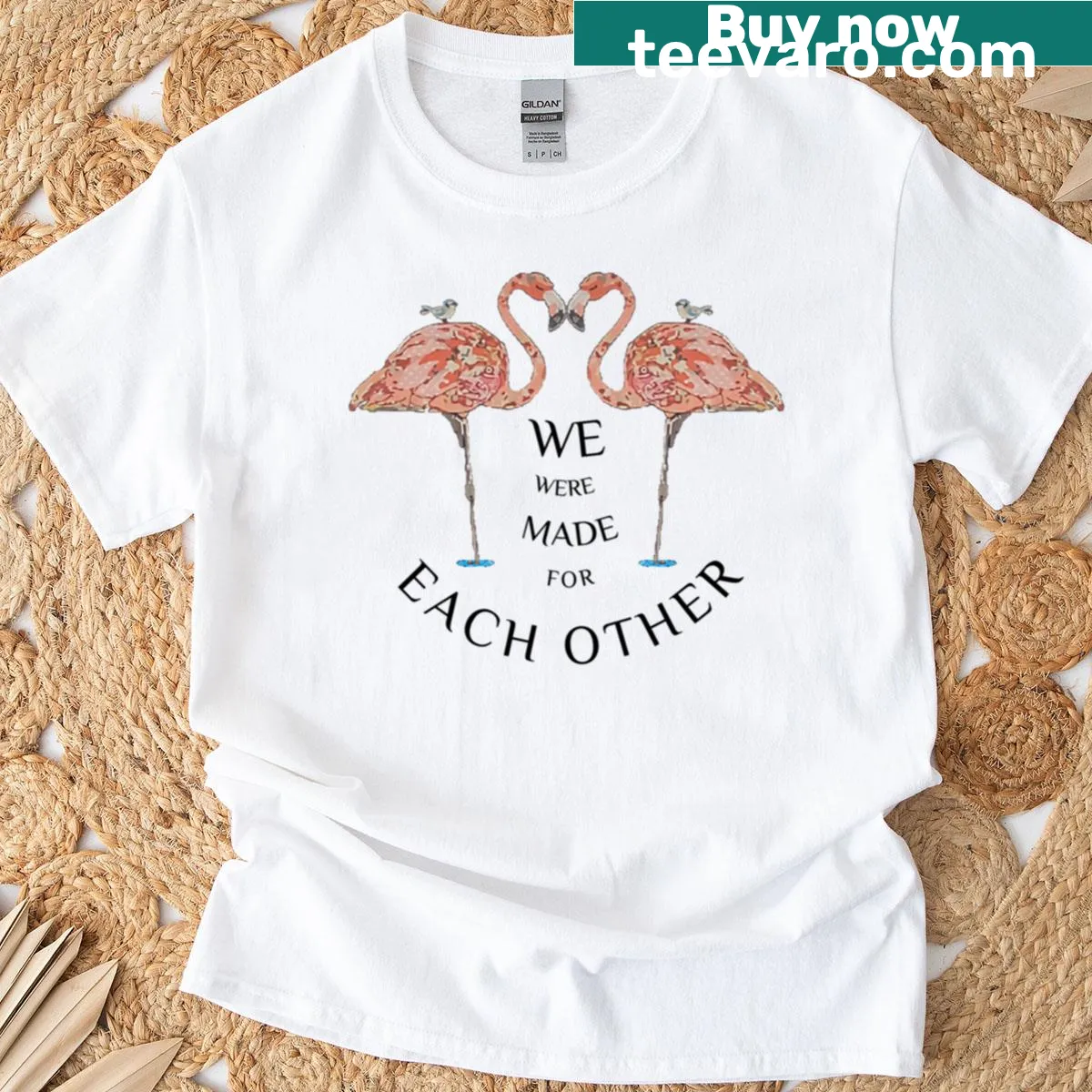 Illustration of romantic flamingos on a T-shirt — on a men's t-shirt