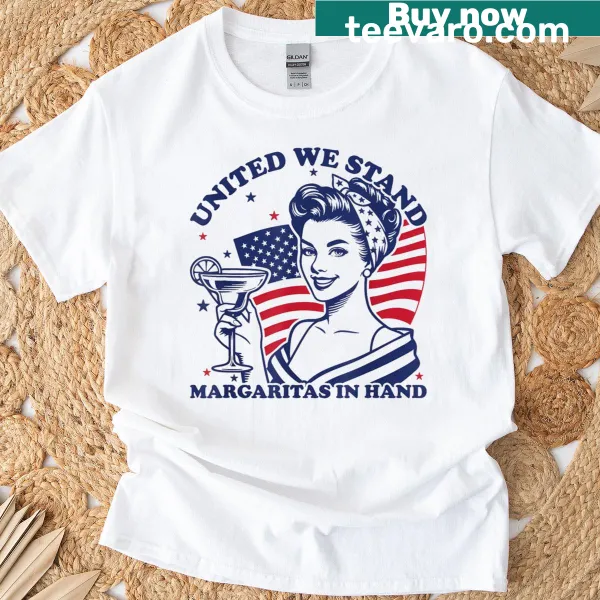 Fourth of July t-shirt with margaritas and 'United We Stand' text