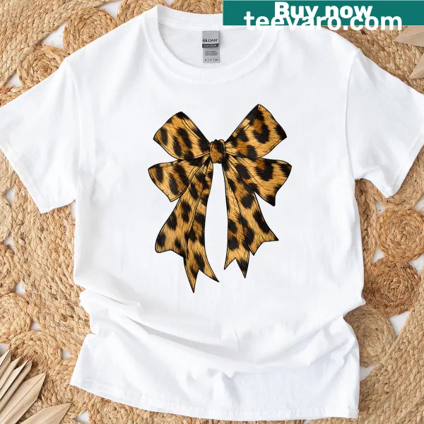 Women's T-shirt with bow and leopard cheetah prints