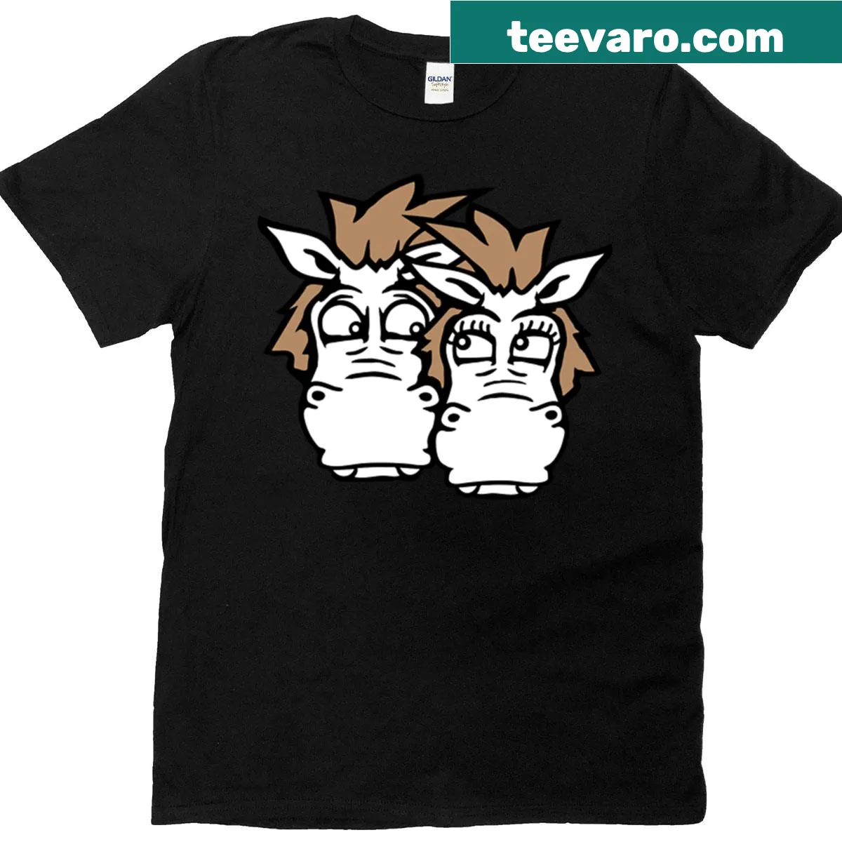 Funny t-shirt depicting two loving horses, perfect for couples. — on a men's t-shirt
