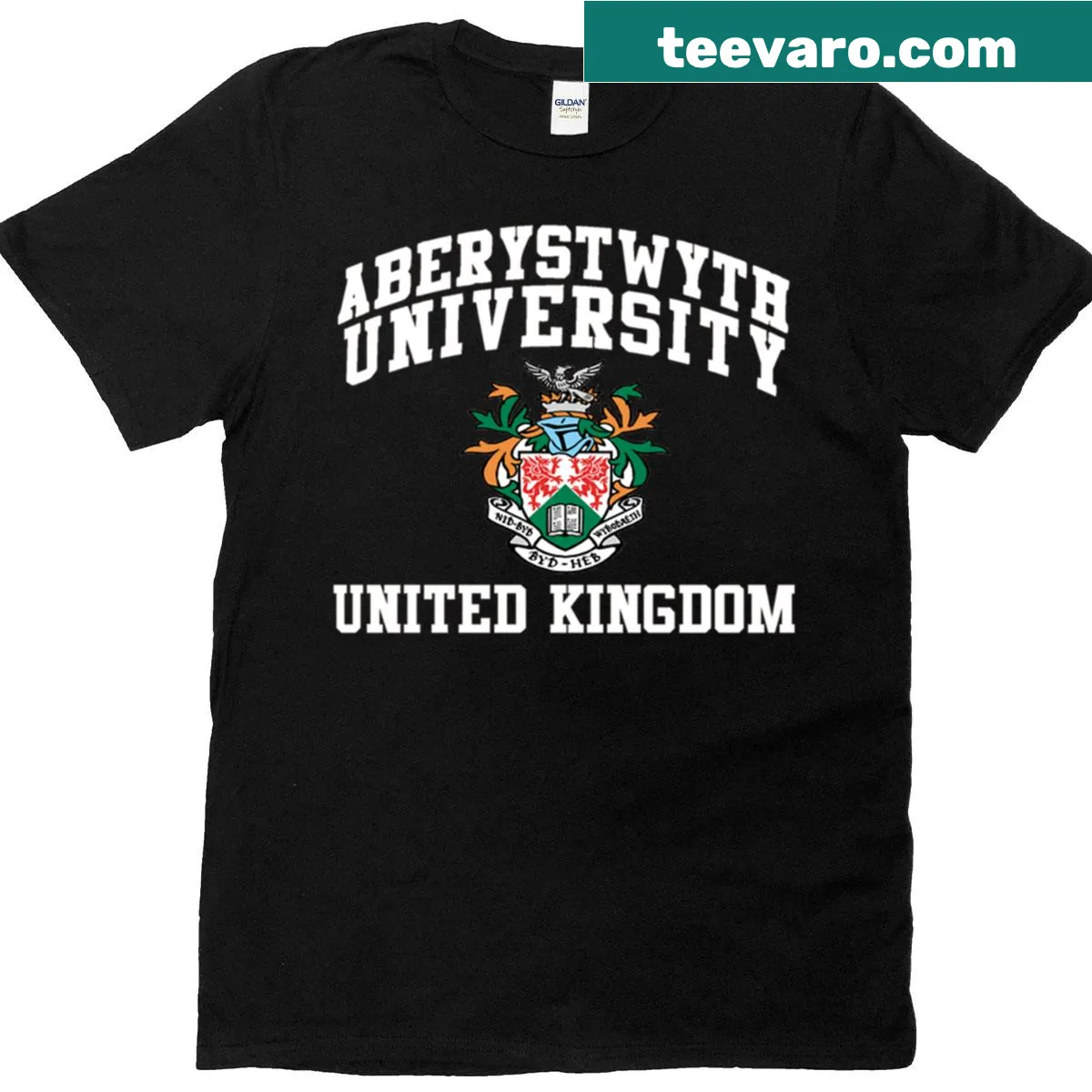 Collegiate font T-shirt featuring Aberystwyth text design. — on a men's t-shirt
