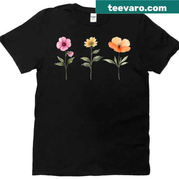 Watercolor floral design on a trendy T-shirt for women.