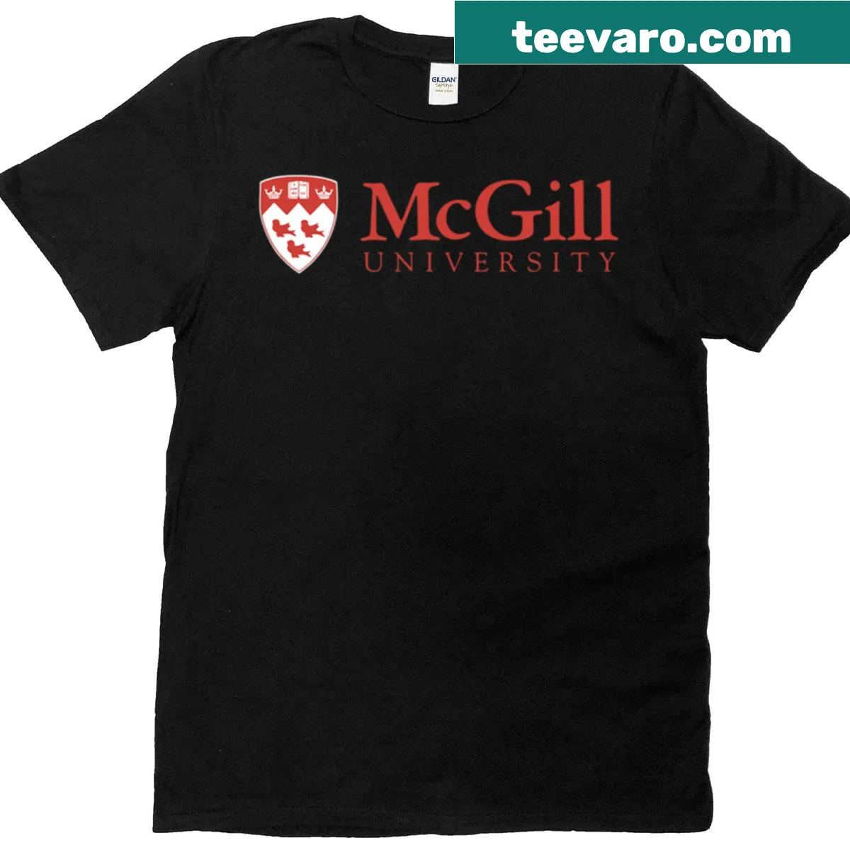 T-shirt with 'Amazing Mcgill Design' in a badge style — on a men's t-shirt