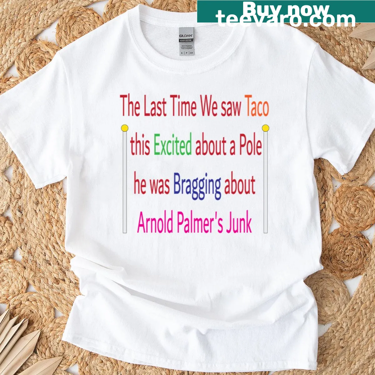 T-shirt with humorous 'Arnold Palmers Junk' text — on a men's t-shirt