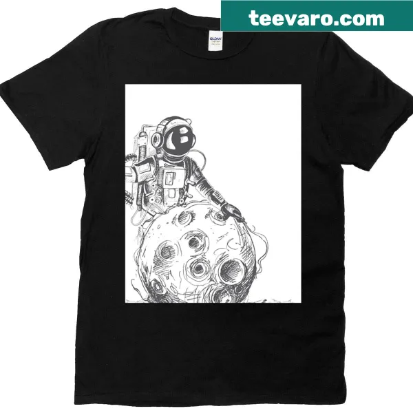 Graphic T-shirt featuring an astronaut on a space ball