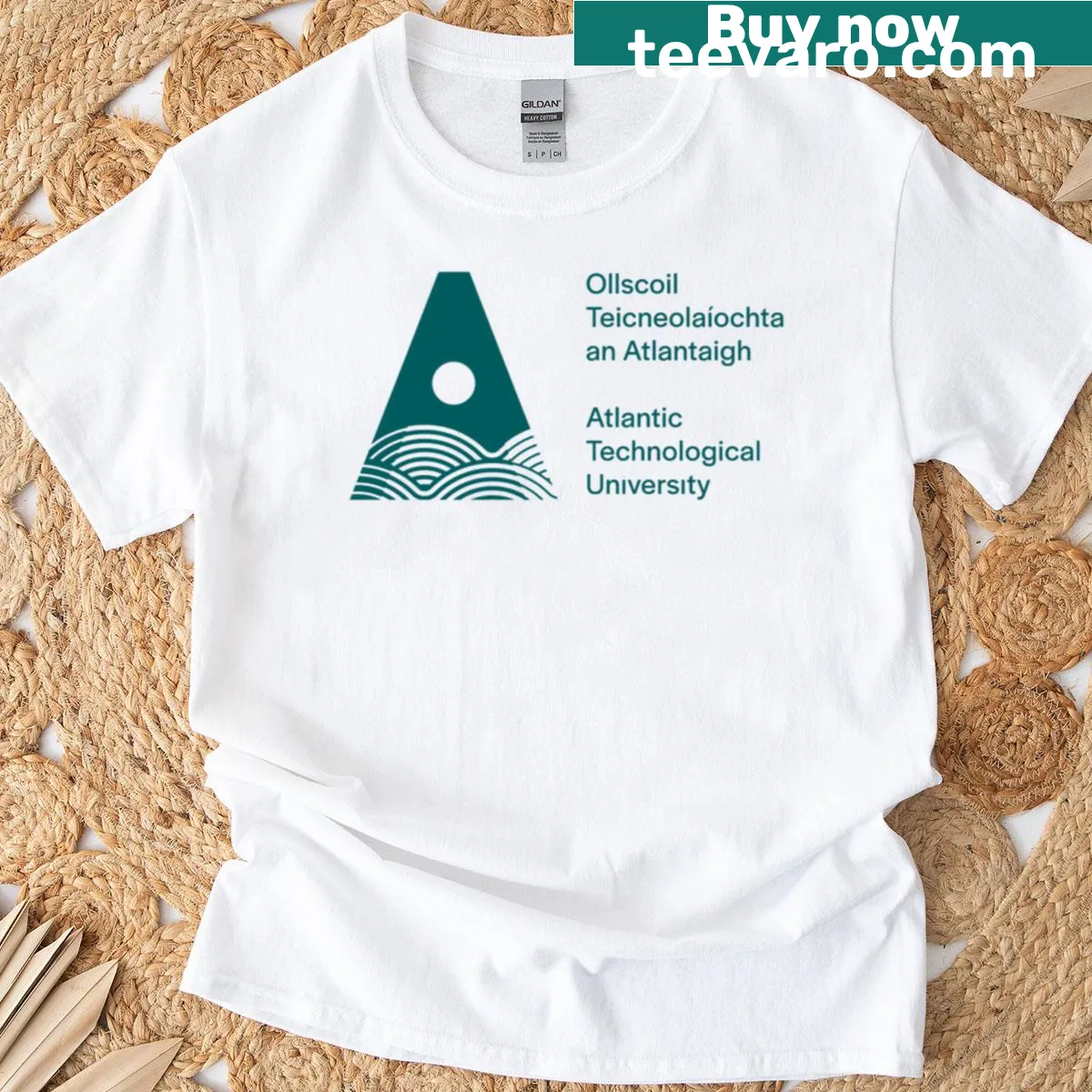 T-shirt featuring the Atu Atlantic Technological University logo — on a men's t-shirt