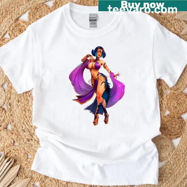 Illustration of an Au Ra dancer character on a t-shirt