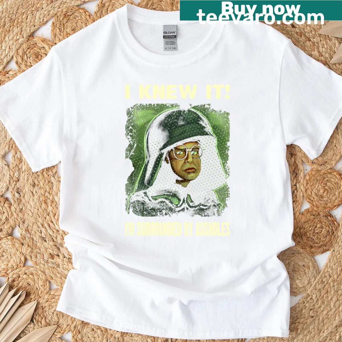 Oversized cartoon T-shirt featuring Barf the space dog — on a men's t-shirt