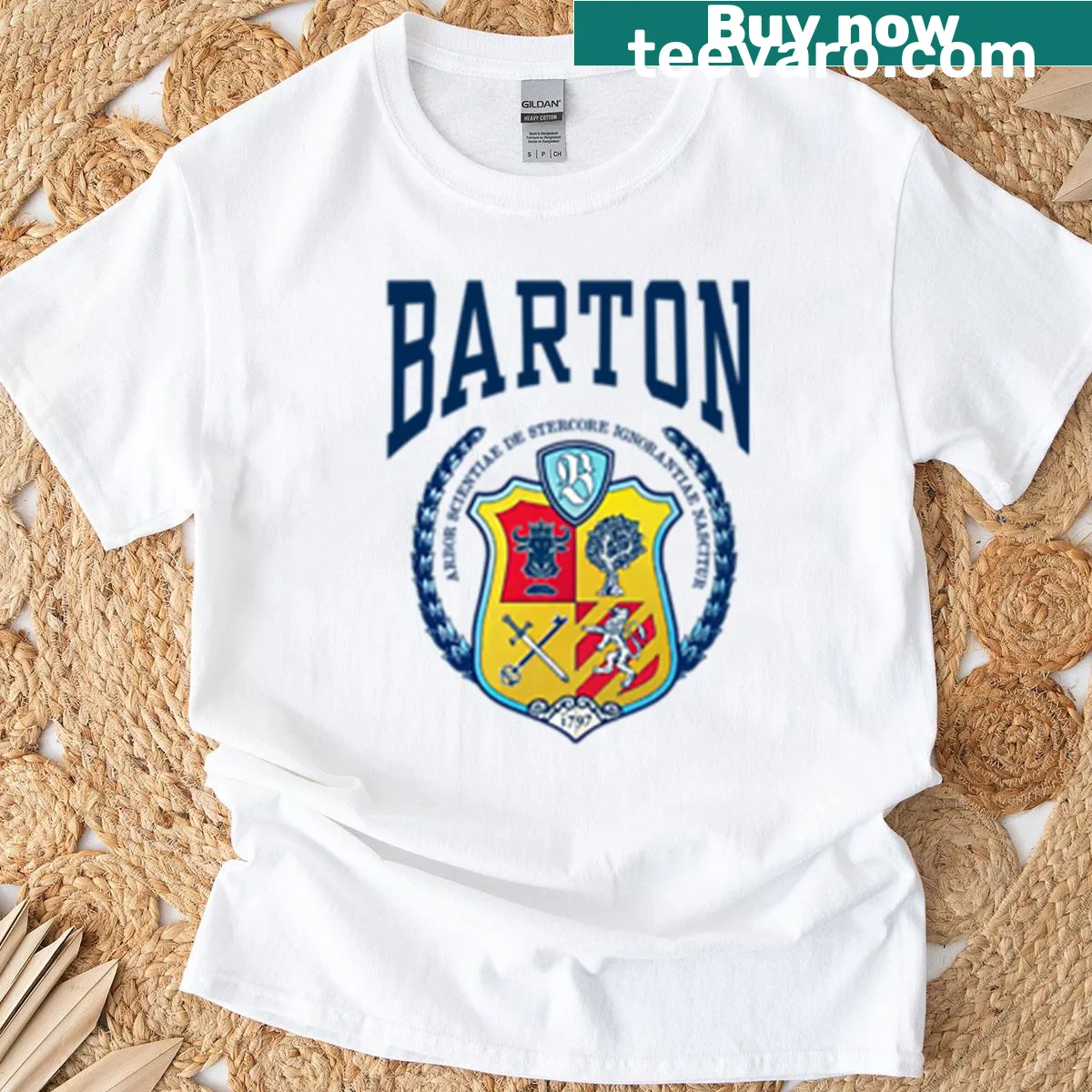 Barton Academy T-shirt with small text saying The Holdovers — on a men's t-shirt