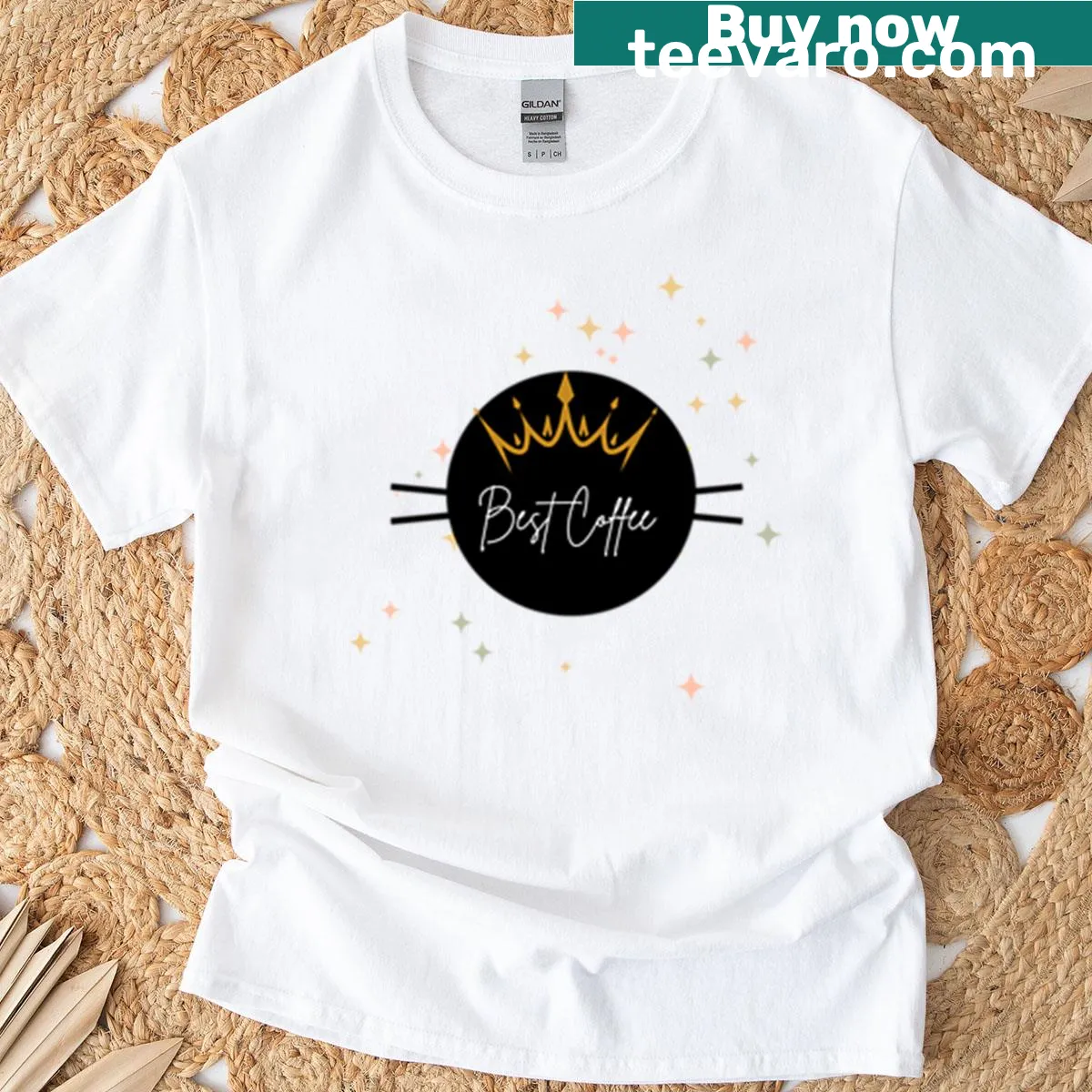 Funny coffee-themed T-shirt with a mug graphic and playful text — on a men's t-shirt