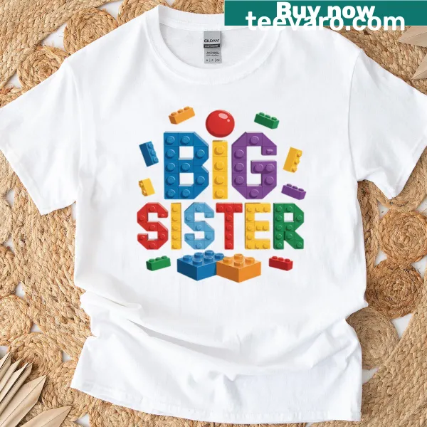 Illustration of building blocks for Big Sister on T-shirt