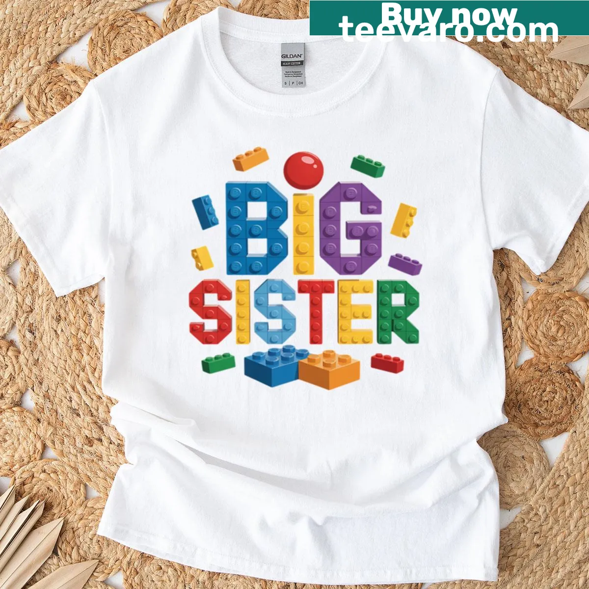 Illustration of building blocks for Big Sister on T-shirt — on a men's t-shirt