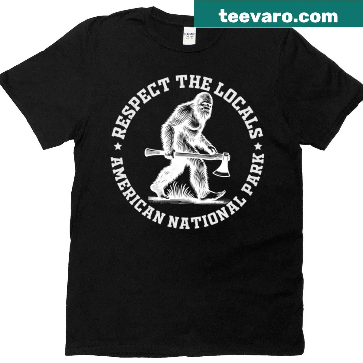 Bigfoot illustration with text promoting respect for nature — on a men's t-shirt