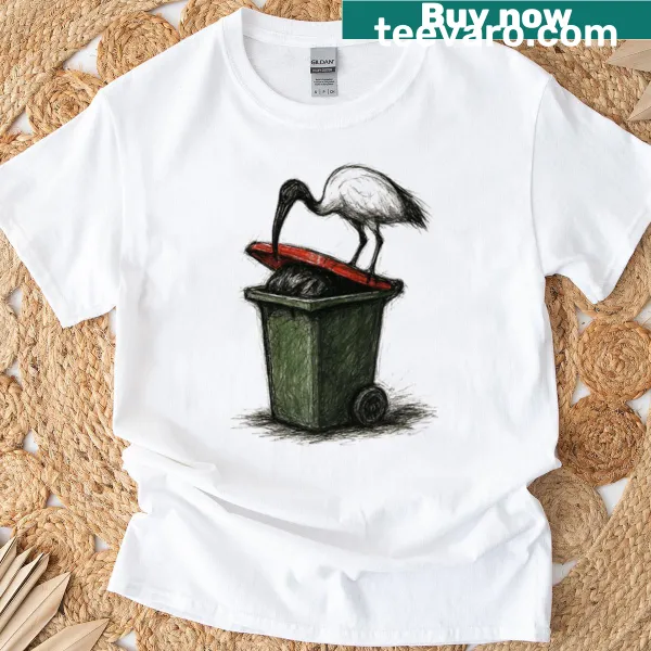 Cartoon Ibis design on a humorous Bin Chicken t-shirt