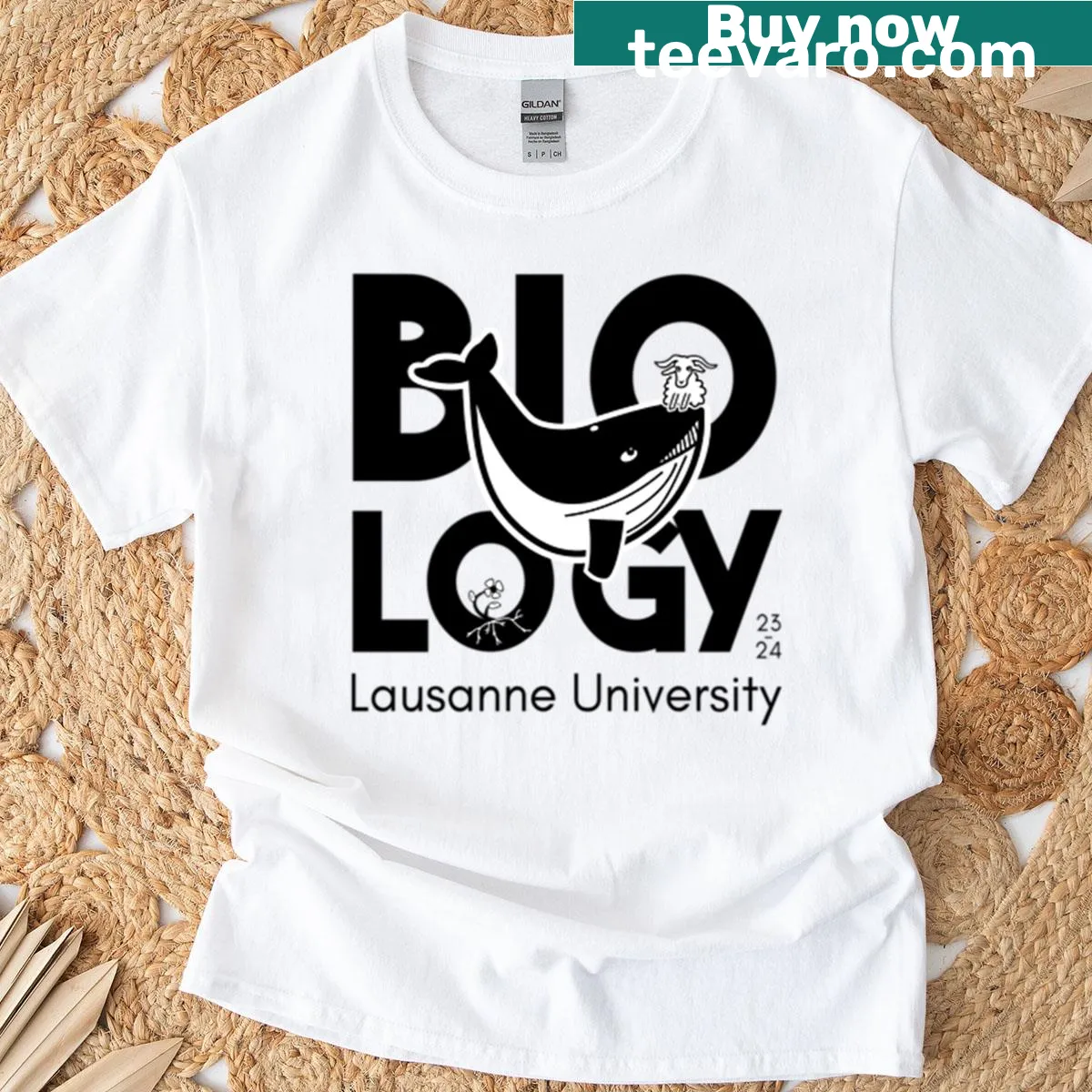 Minimalist whale logo T-shirt in silhouette style — on a men's t-shirt
