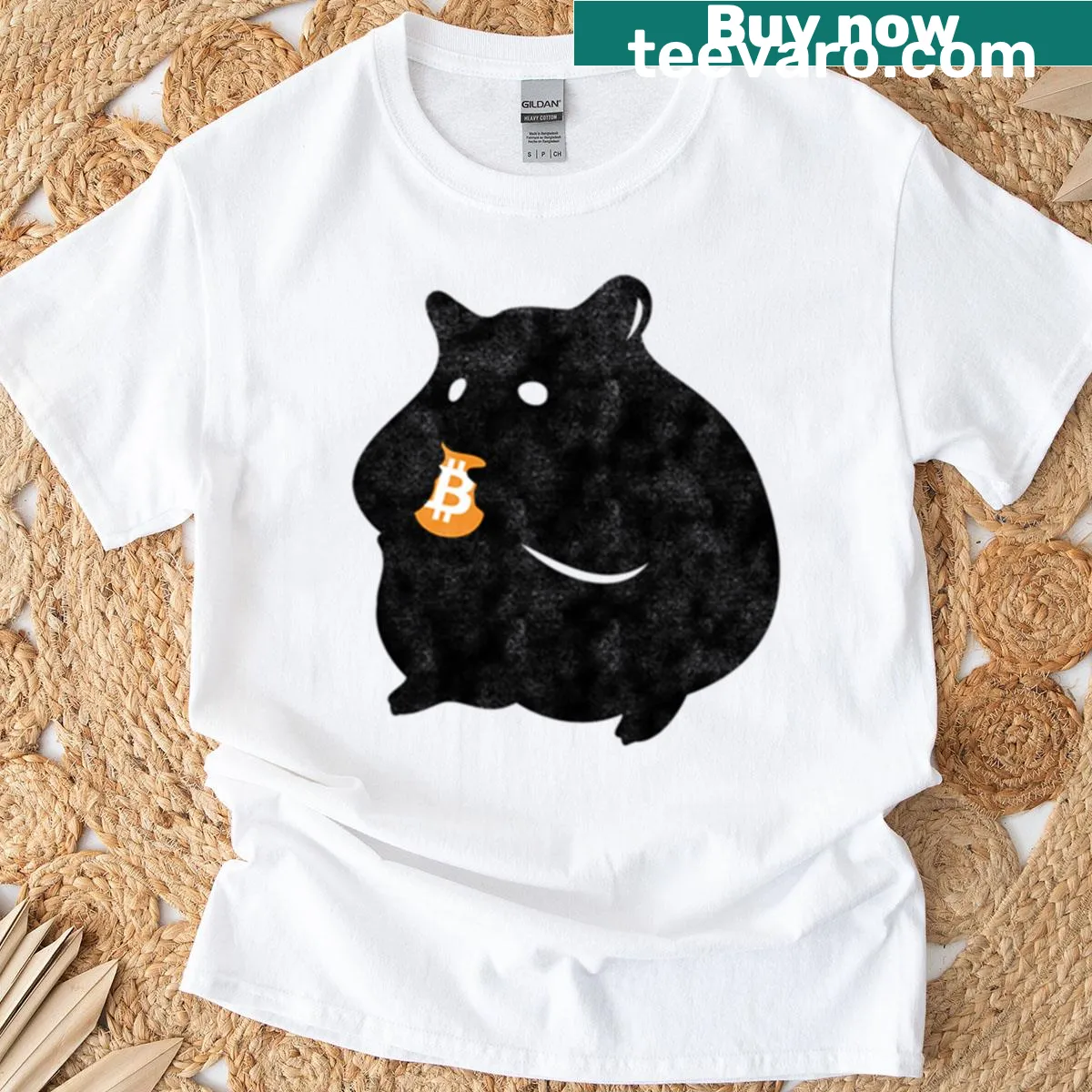 Oversized T-shirt with Bitcoin meme icon graphic — on a men's t-shirt