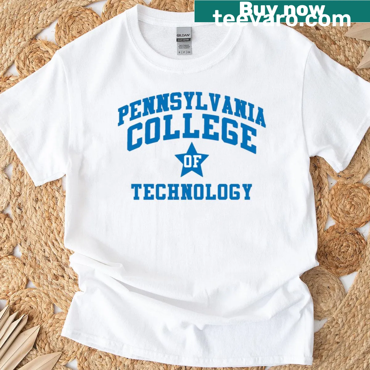Typography design on a blue T-shirt for Pennsylvania College — on a men's t-shirt