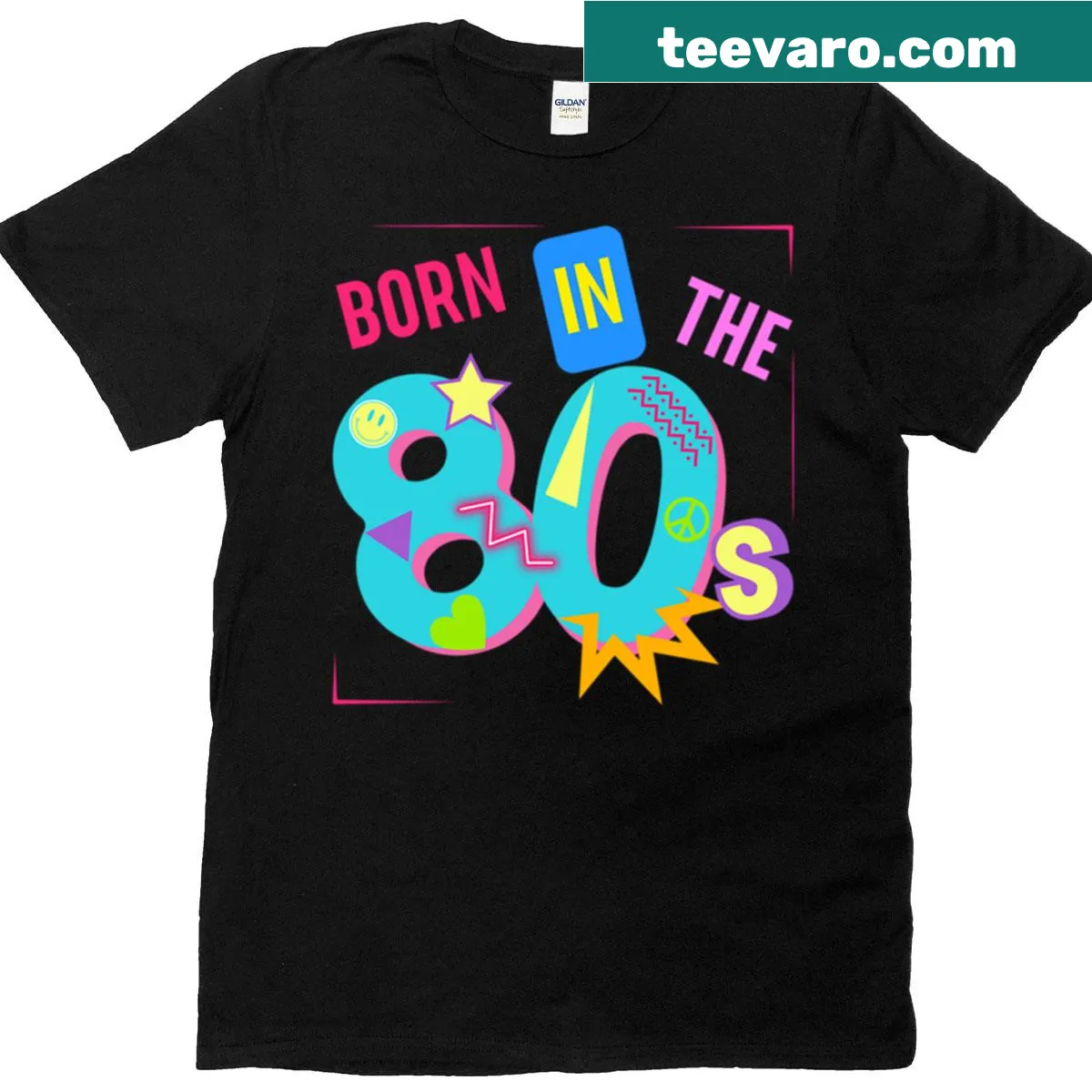 Retro typography T-shirt celebrating being born in the 80s — on a men's t-shirt