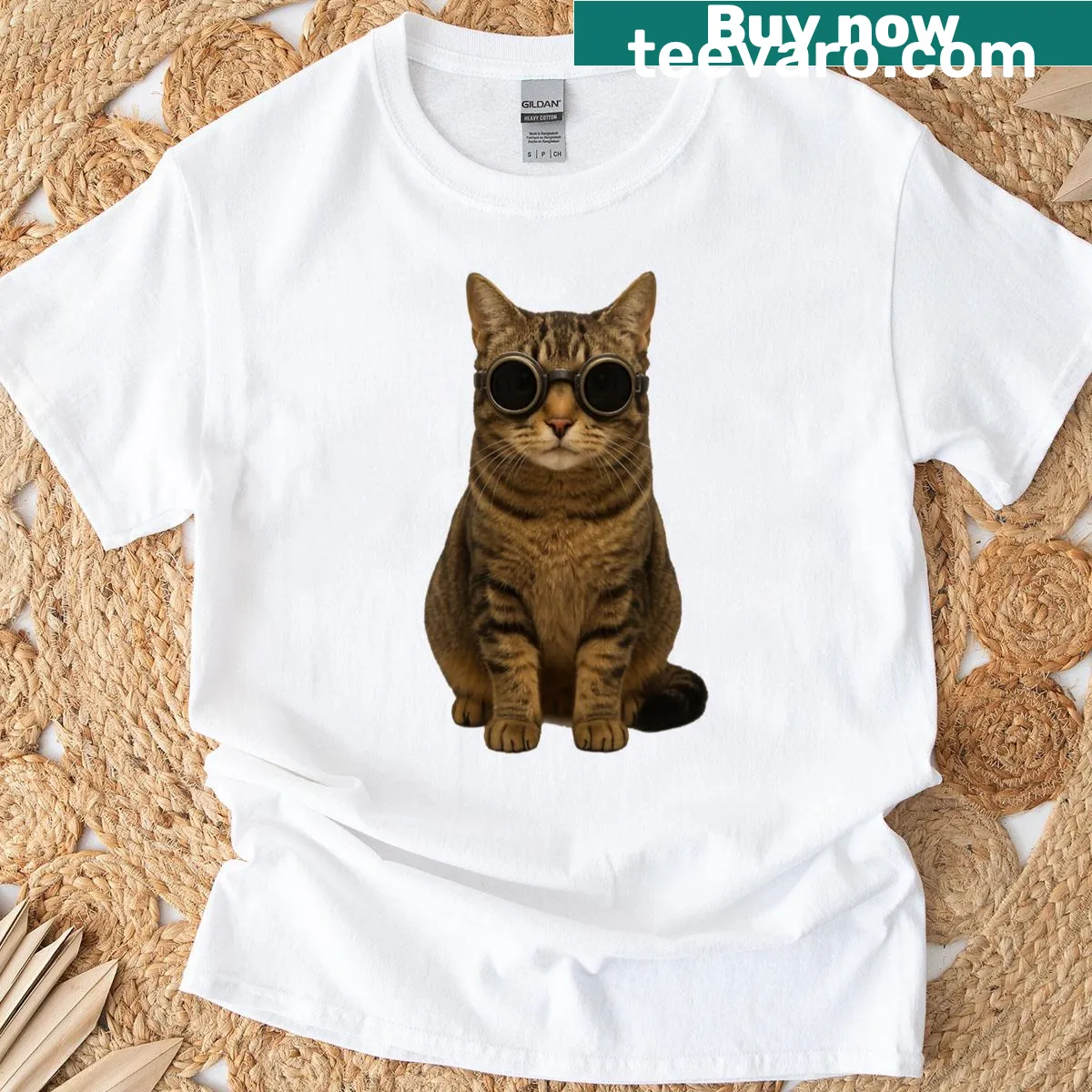 Vintage-style cat design shirt with bold text and playful graphics — on a men's t-shirt