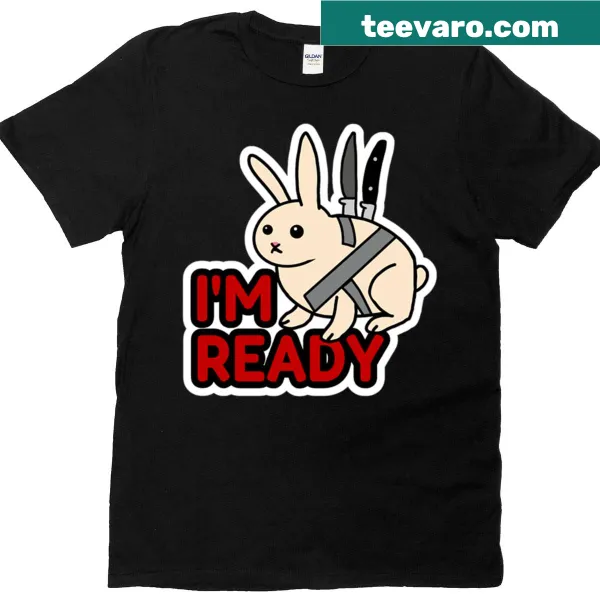 Cartoon bunny with knives T-shirt design