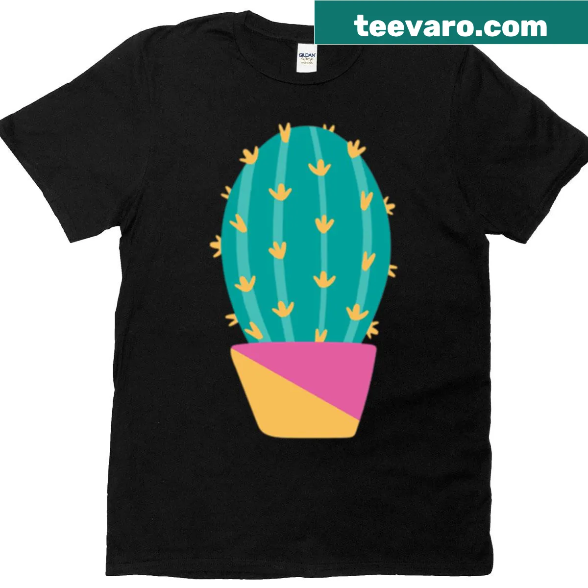 Illustrated cactus in a cute pot on T-shirt — on a men's t-shirt