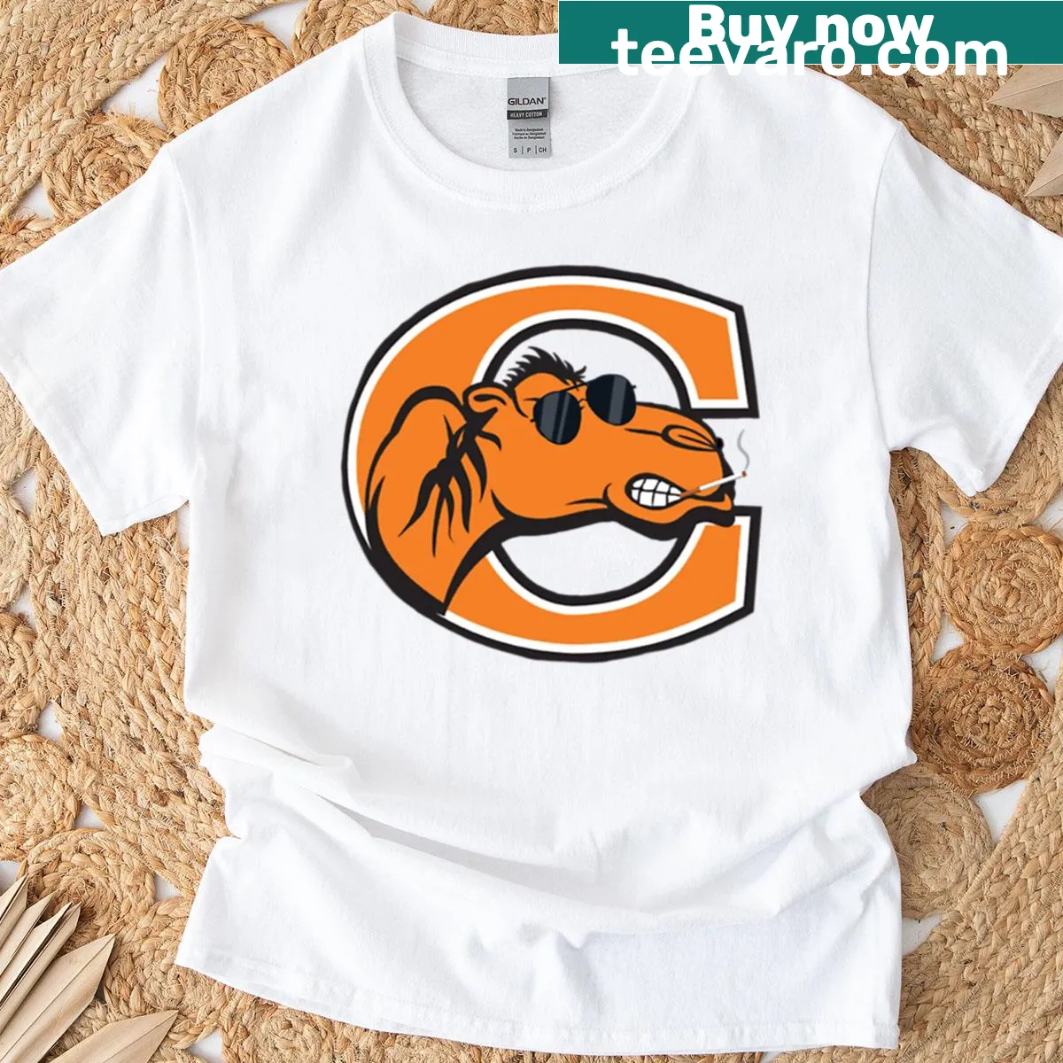 T-shirt featuring Campbell University's logo in a fun mullet design — on a men's t-shirt