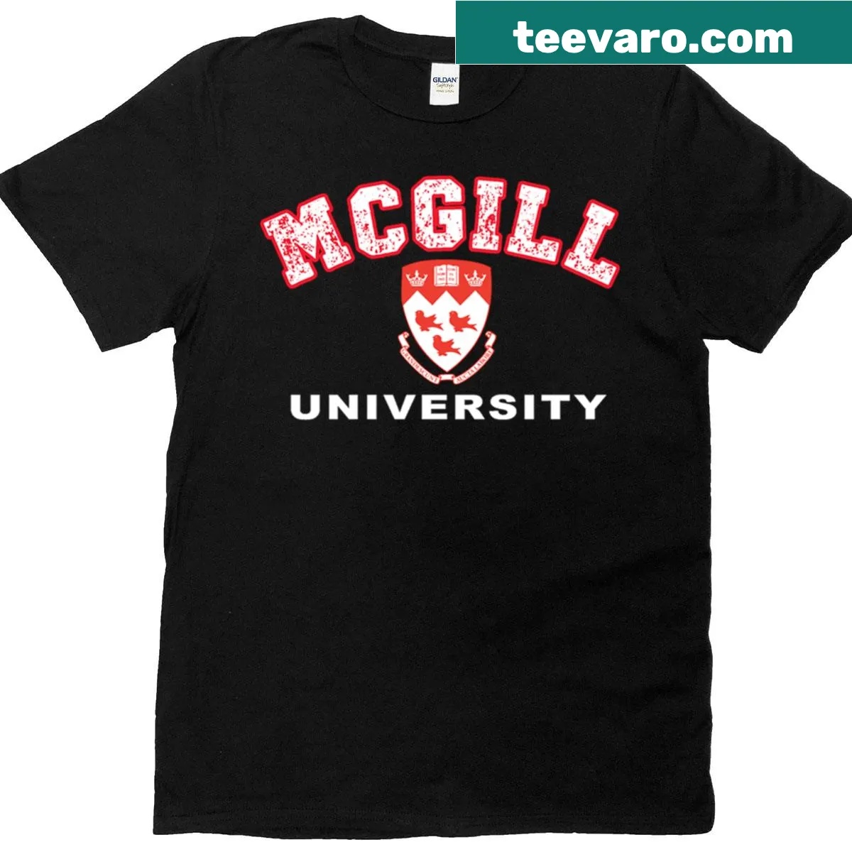Oversized university logo design on McGill T-shirt — on a men's t-shirt