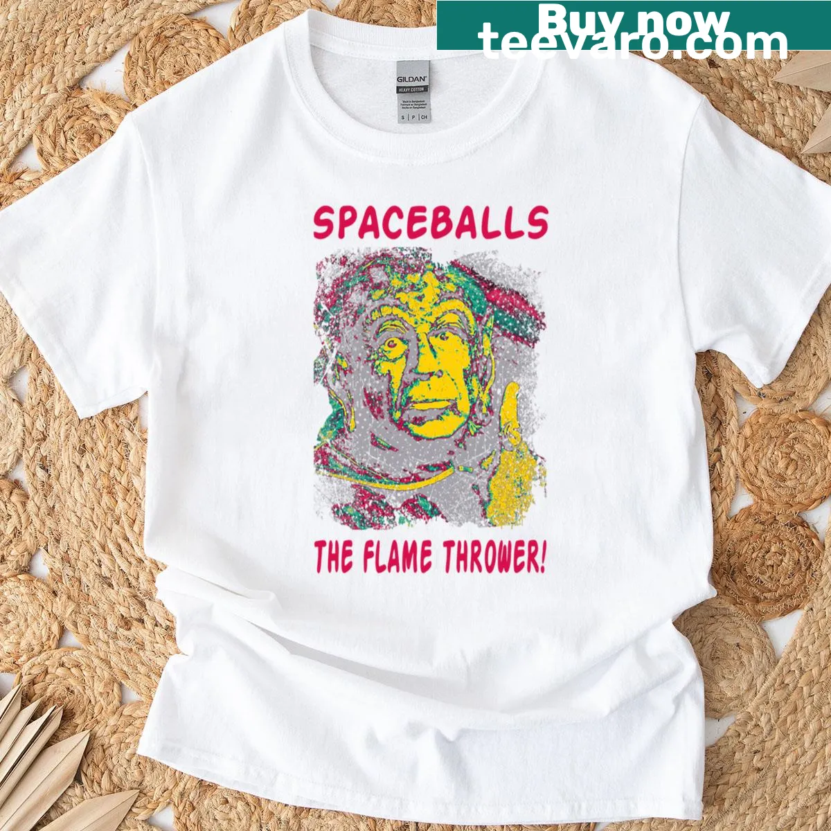 Cartoon graphic of a space captain on an oversized T-shirt — on a men's t-shirt