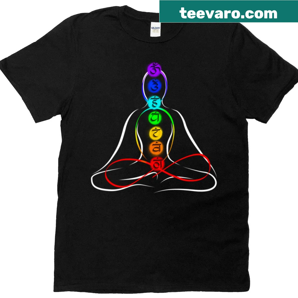 Chakra graphic illustration t-shirt promoting wellness — on a men's t-shirt