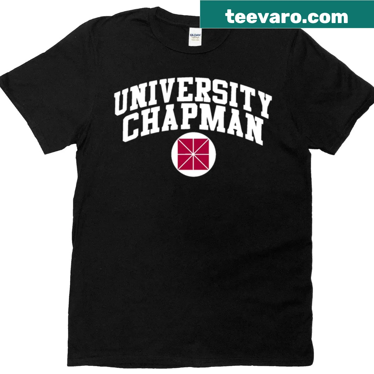 Minimalist Chapman College T-shirt with college name — on a men's t-shirt