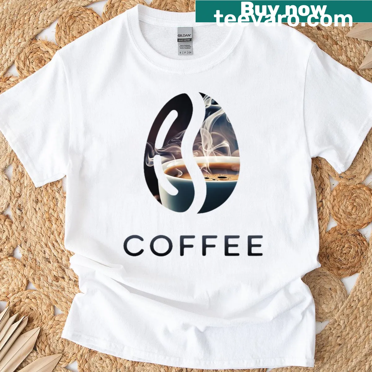 Playful coffee bean art t-shirt for coffee lovers — on a men's t-shirt