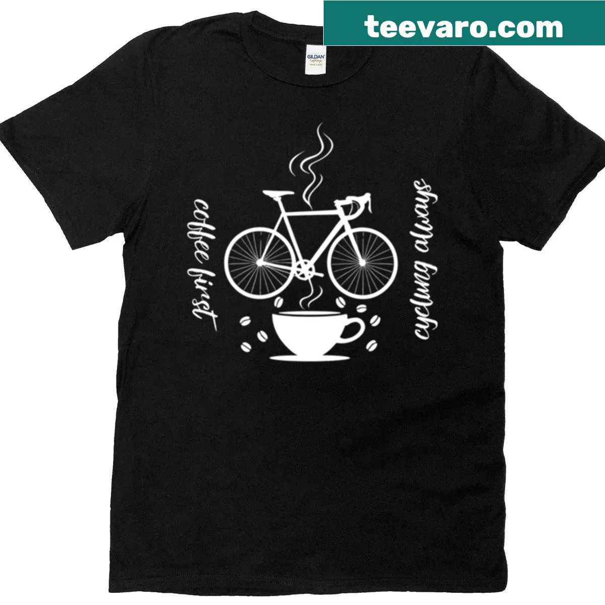 Coffee and cycling themed t-shirt with playful typography — on a men's t-shirt