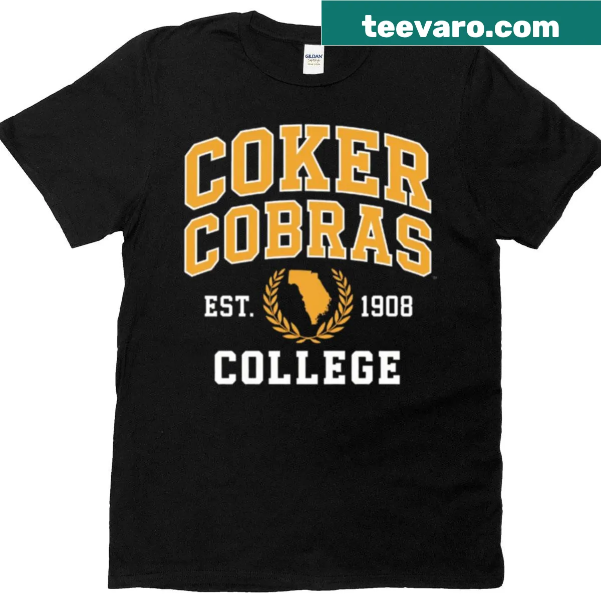 Coker Cobras college sports fan t-shirt with established date — on a men's t-shirt