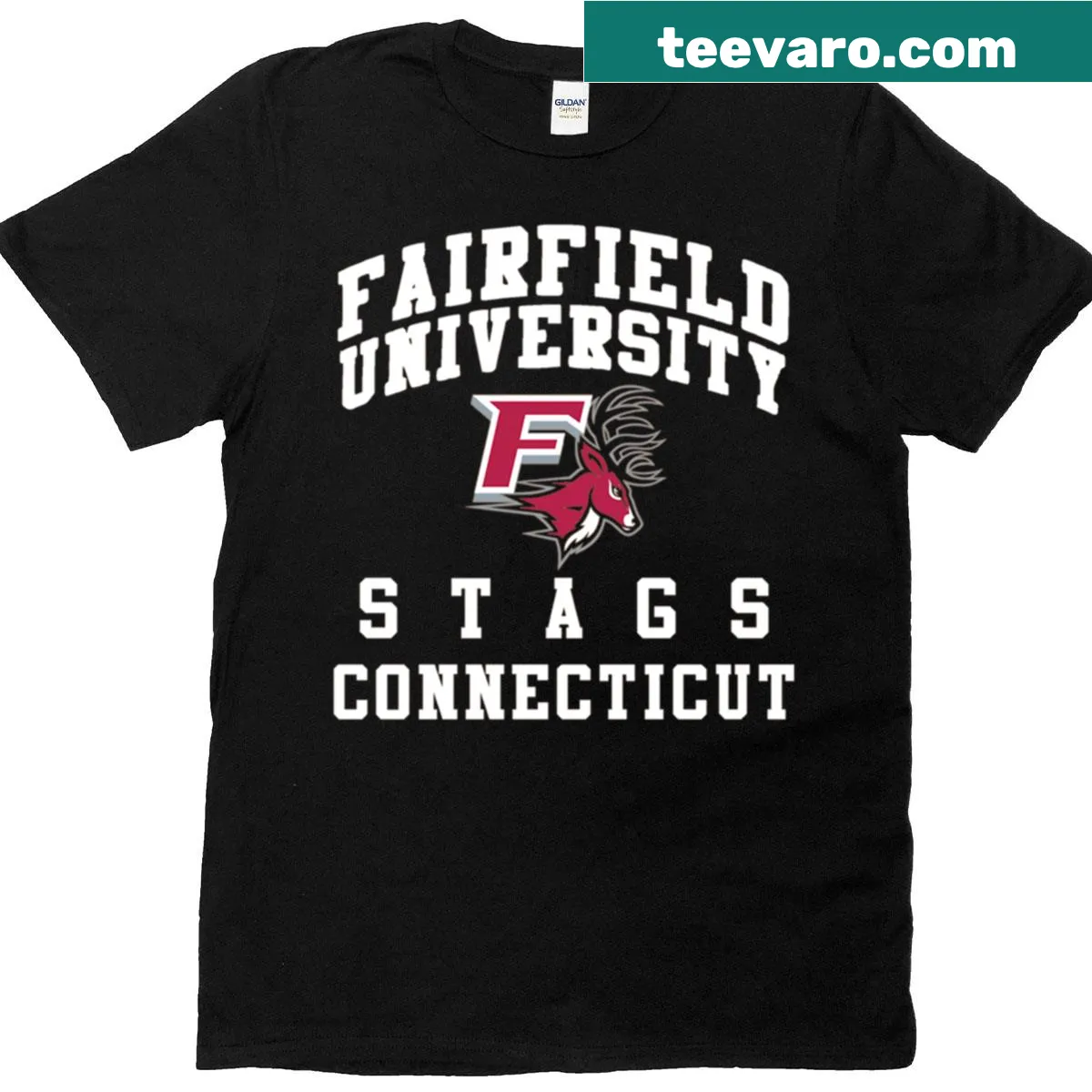 Fairfield University Stags emblem T-shirt for fans — on a men's t-shirt