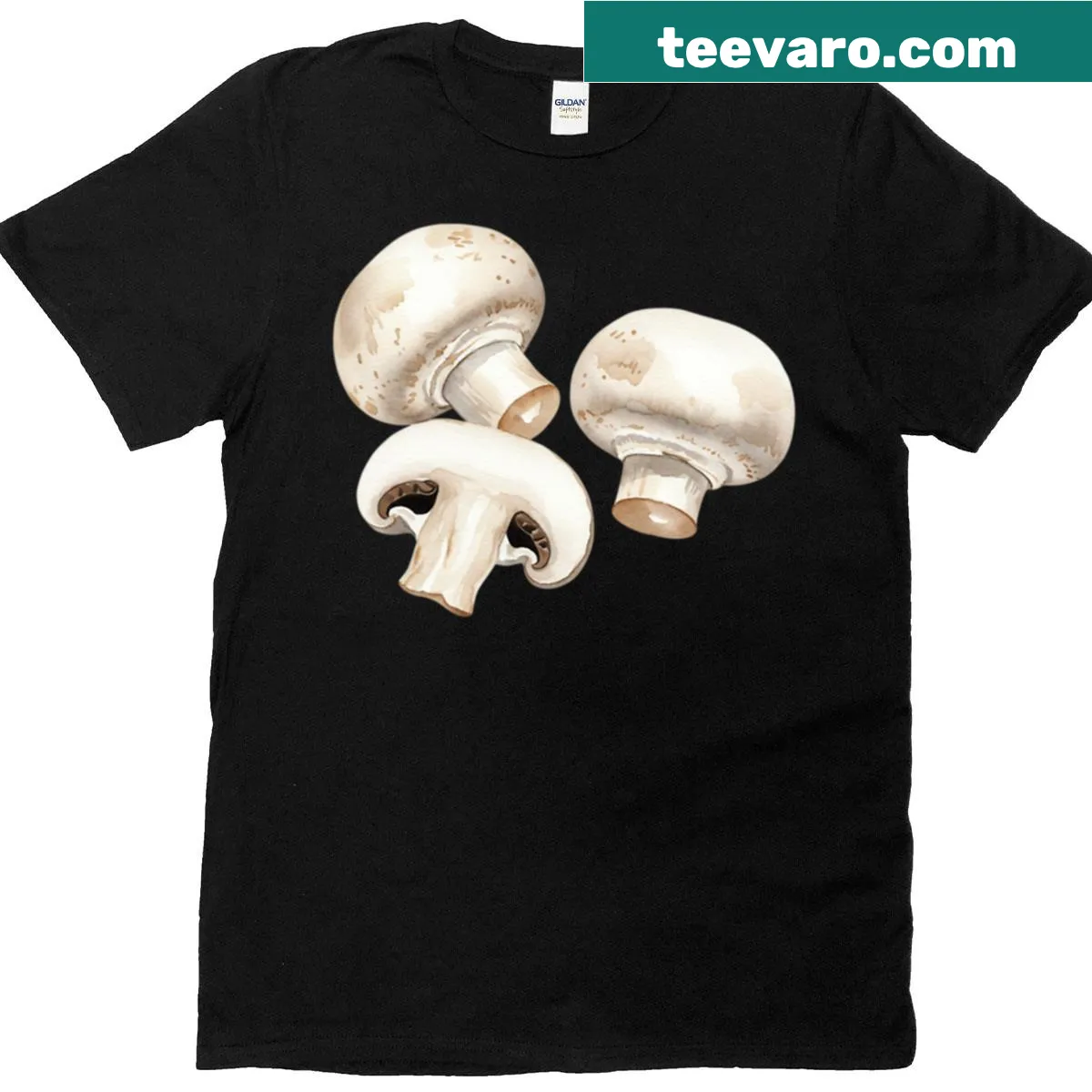 Minimalist illustration of a white mushroom T-shirt — on a men's t-shirt
