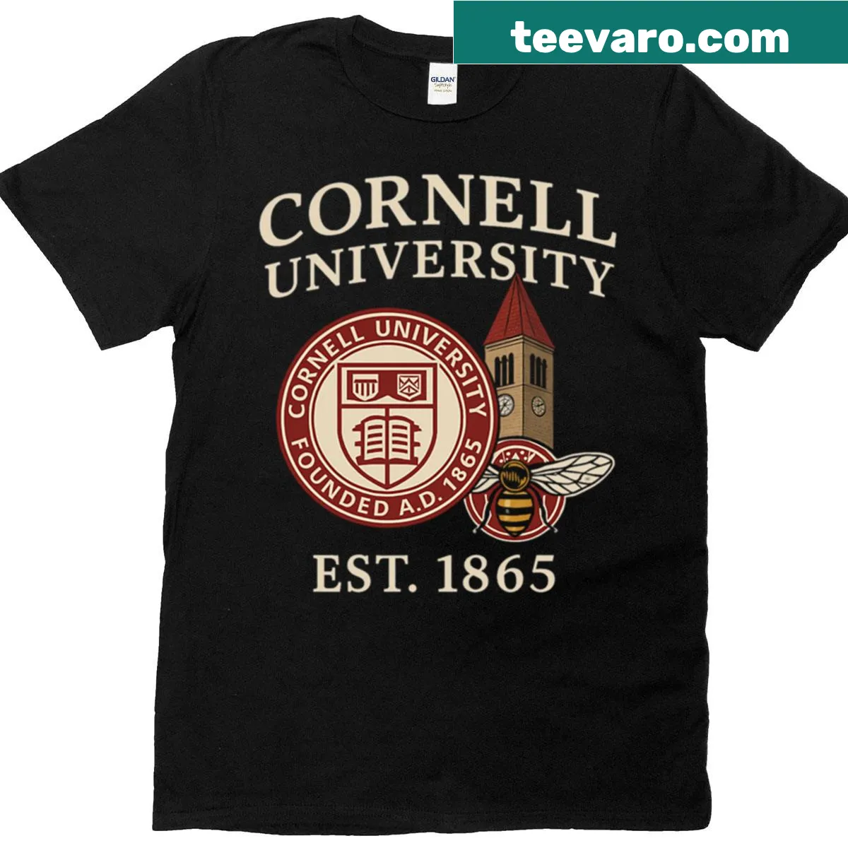 Cornell University logo T-shirt with establishment year 1865 — on a men's t-shirt