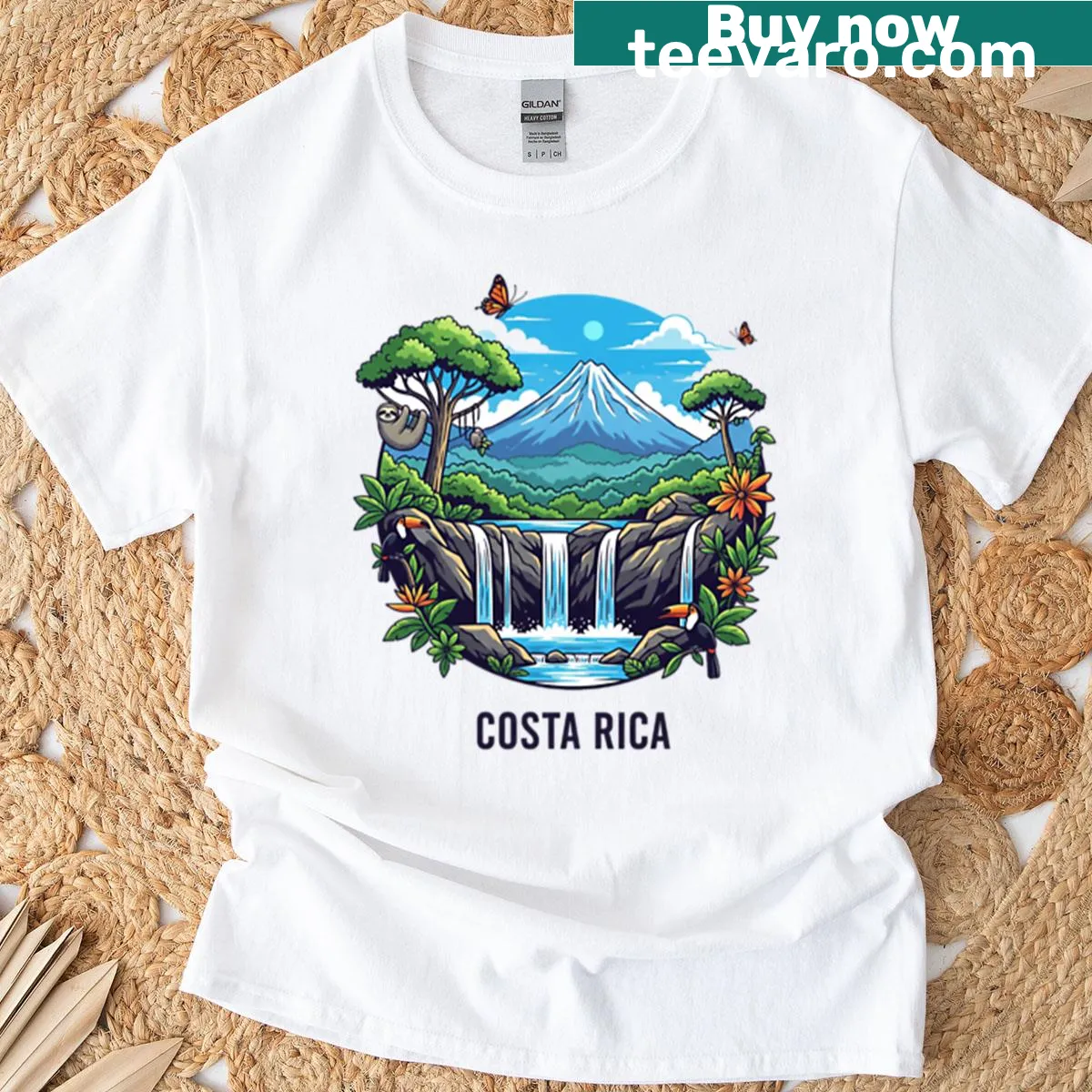 Costa Rica themed T-shirt featuring cultural elements. — on a men's t-shirt