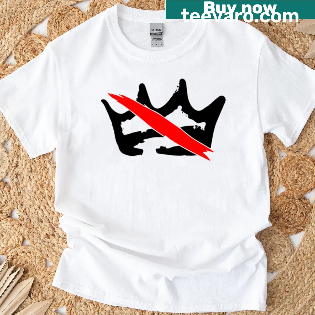 Protest T-shirt with bold text: Crown No Kings for anti-Trump sentiment — on a men's t-shirt