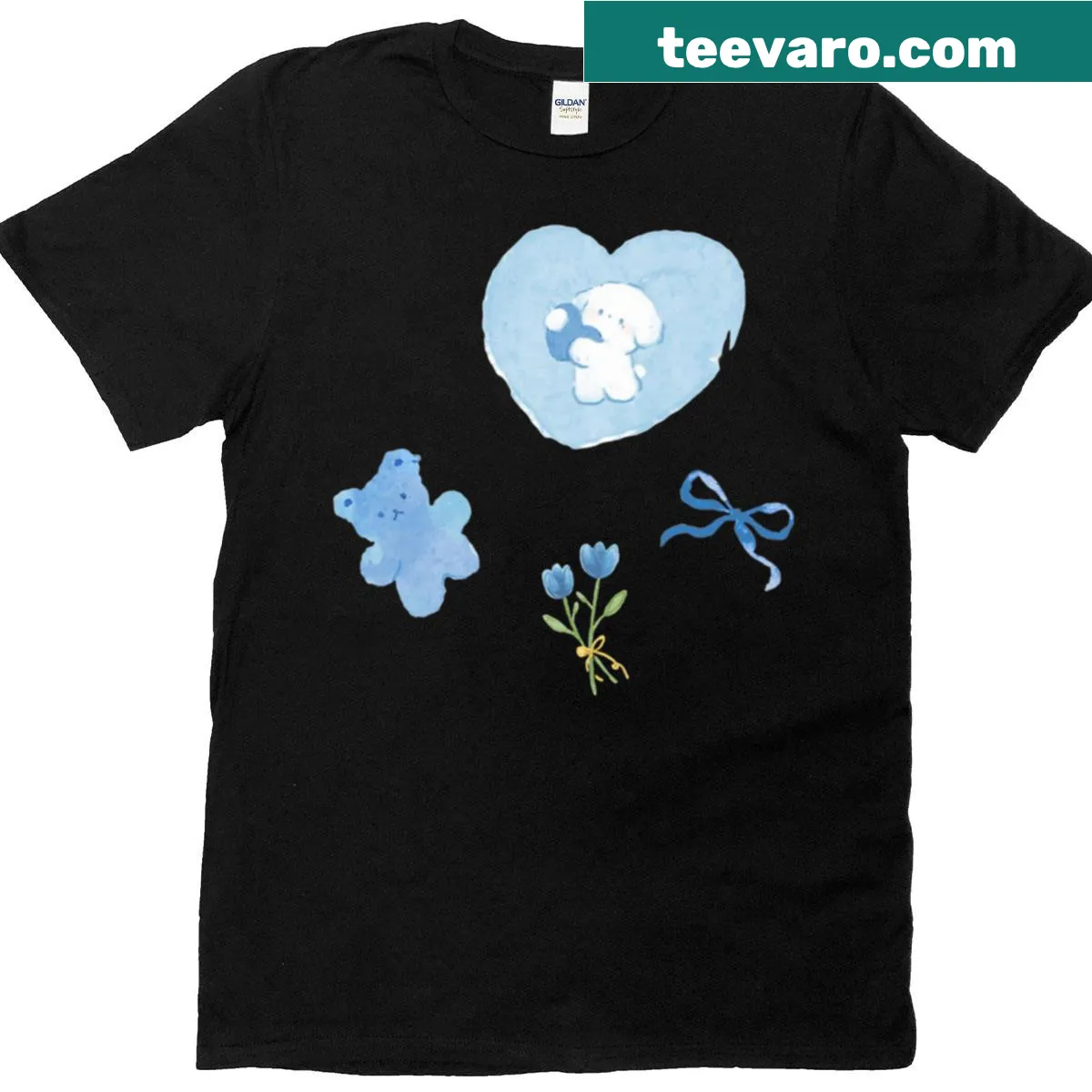 Adorable teddy bear and heart sticker pack graphic t-shirt for kids — on a men's t-shirt