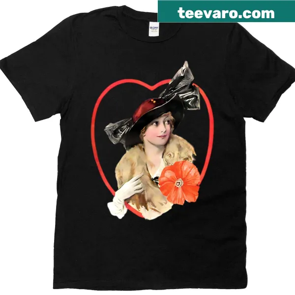 Vintage magazine art t-shirt featuring a woman in a hat
