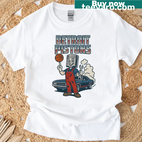 Vintage-style Detroit Pistons mascot design on a t-shirt