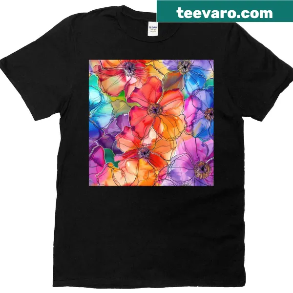 Elegant floral design T-shirt inspired by alcohol ink