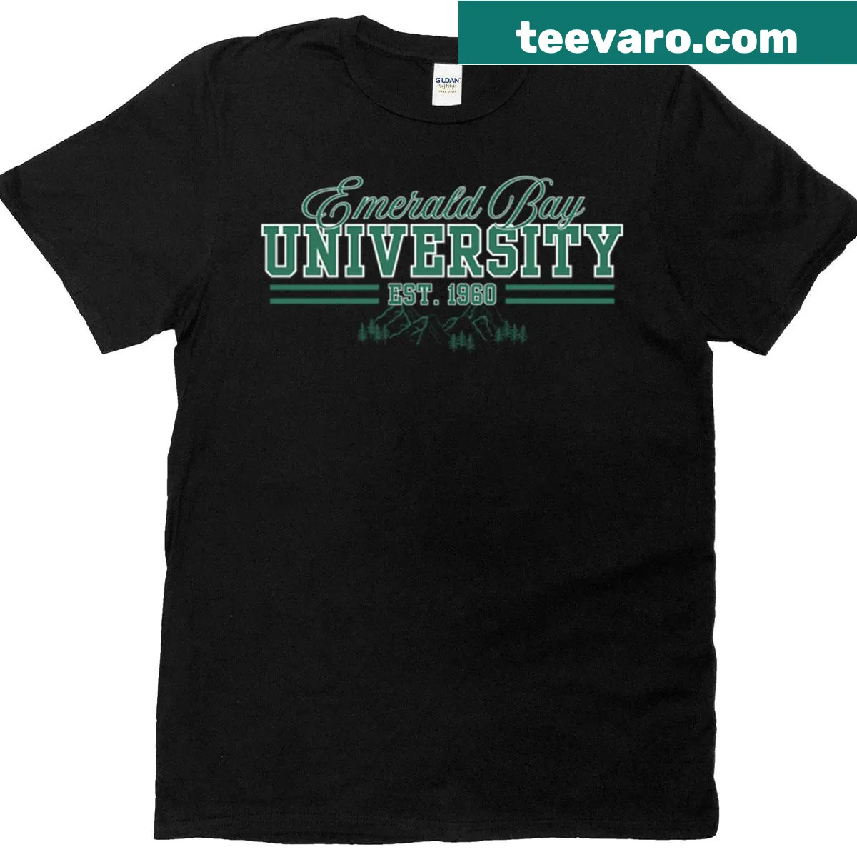 Emerald Bay University oversized T-shirt with logo — on a men's t-shirt
