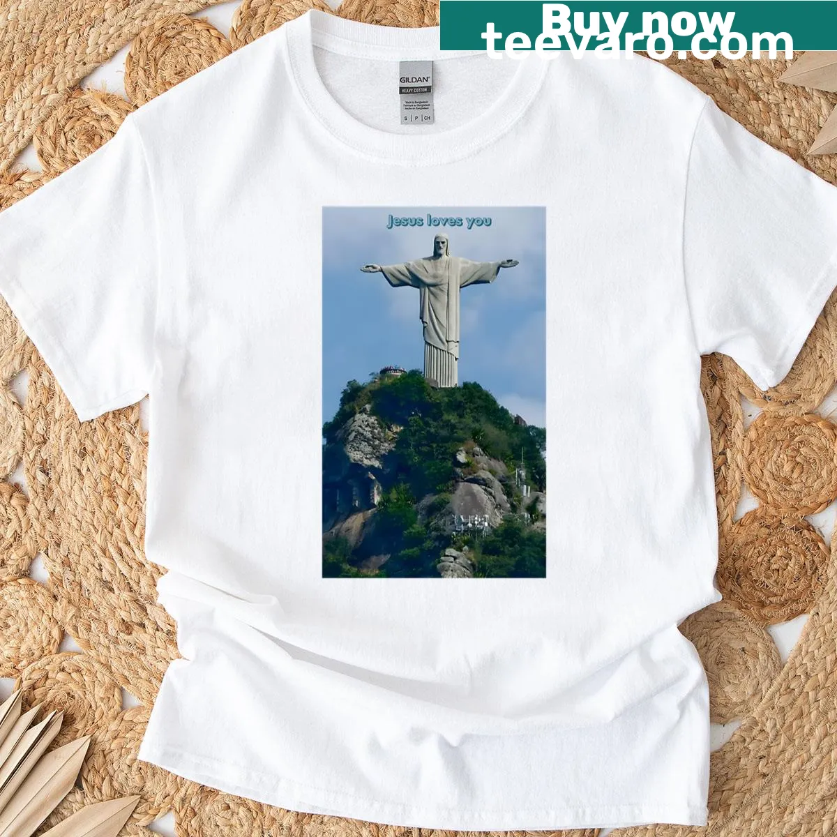 T-shirt featuring a famous statue in Brazil illustration. — on a men's t-shirt