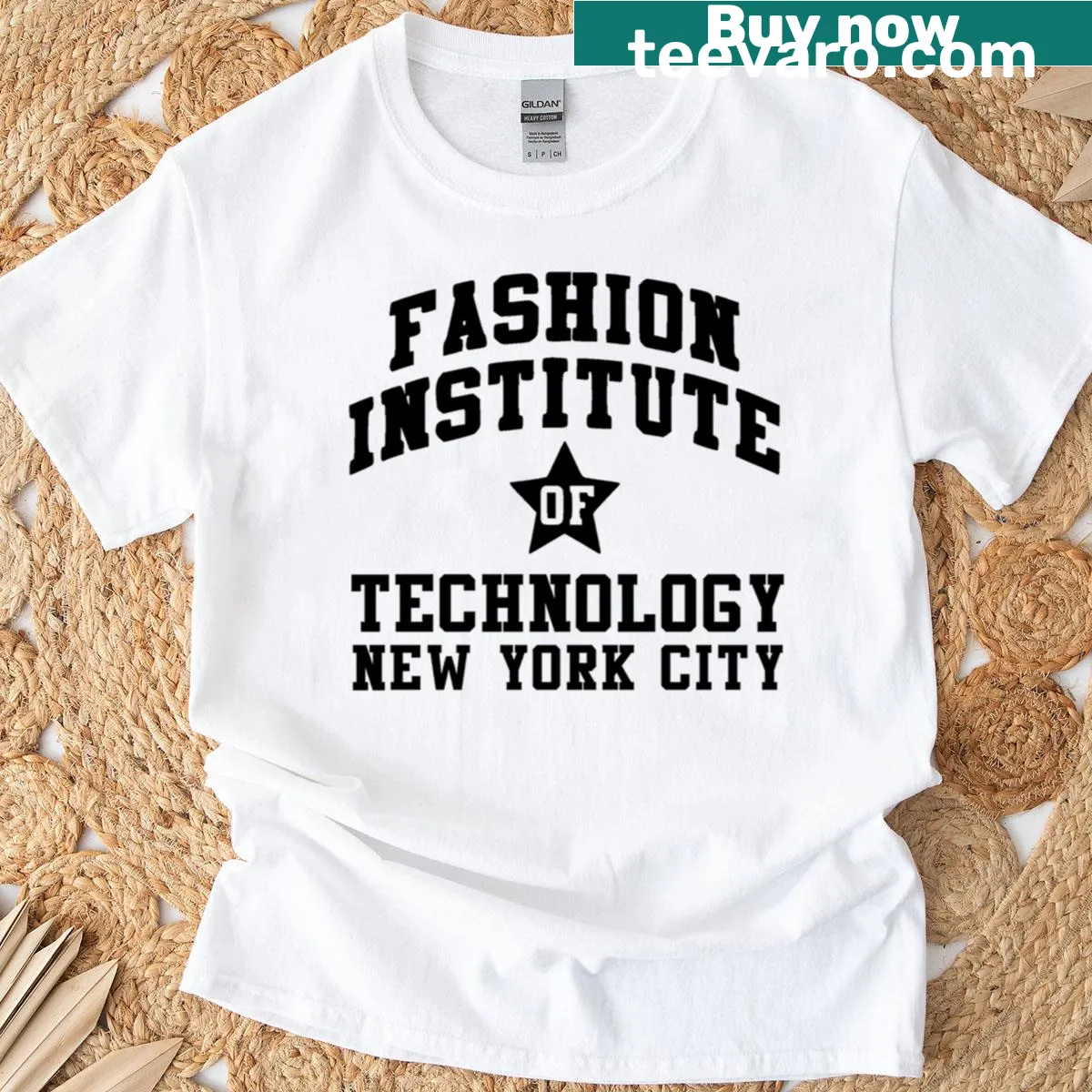 Vintage-style t-shirt with 'Fashion Institute New York' in college font — on a men's t-shirt